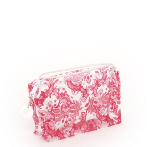 trellis vinyl cosmetic bag in red