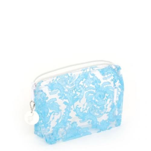 trellis vinyl cosmetic bag in turquoise 