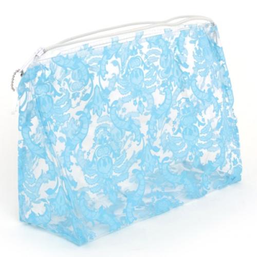 trellis vinyl cosmetic bag in turquoise 