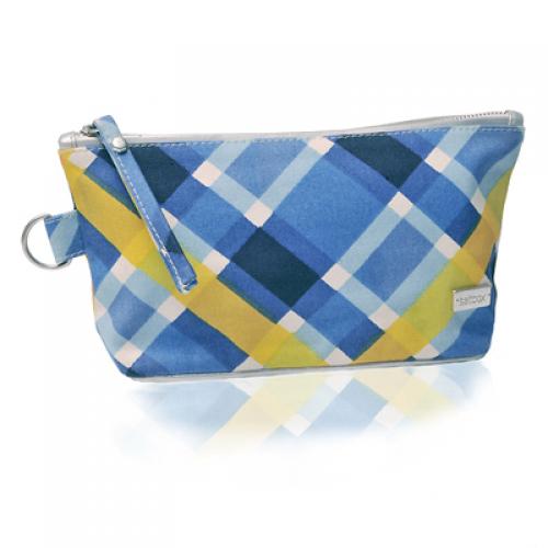 plaid cosmetic bag in harbor