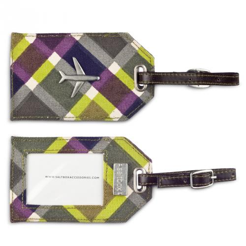 plaid luggage tag in faryn